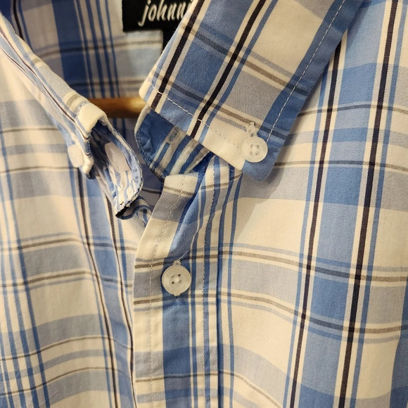 Johnnie O Shirt Mens XL Blue White Plaid Button Down West Coast Prep Surfer - Picture 4 of 14